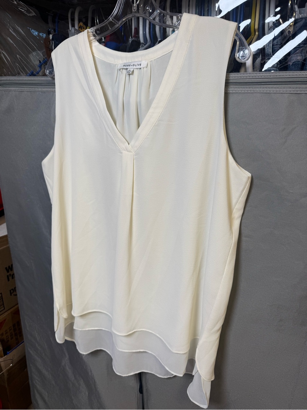 Rose & Olive Cream V-Neck Layered Chiffon Camisole- Size XL